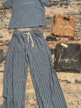 Striped Wide-Leg Lounge Pants - Blue